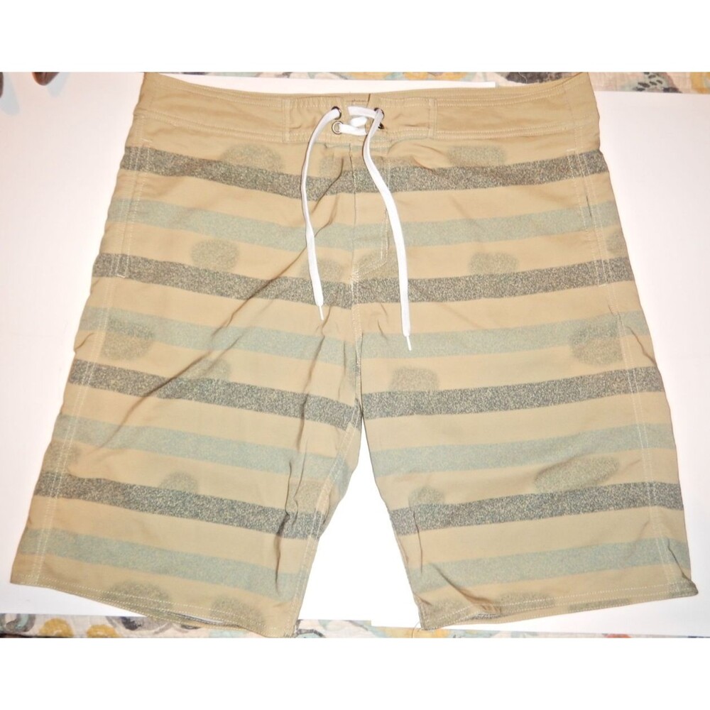 Unitop Men's Swim Trunks Board Shorts Tan Olive Striped Size 36